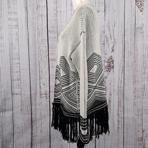 BANANA‎ REPUBLIC L Aztec Fringe Cardigan Black White Longline Cotton Wool Blend - Picture 6 of 8